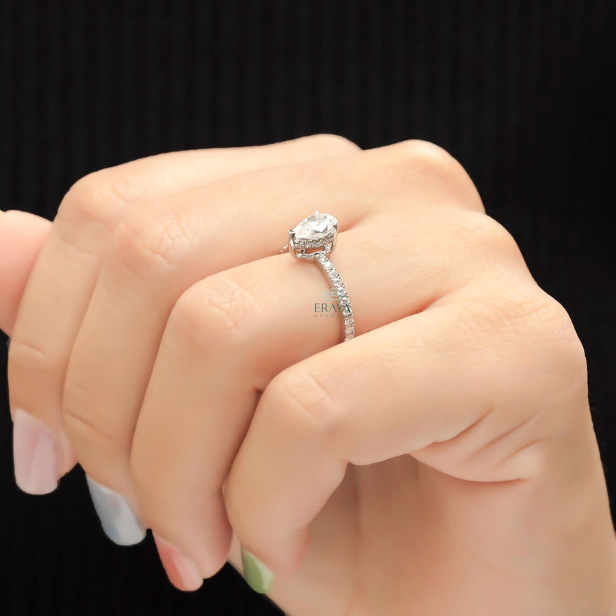Diamond Pear Cut Ring with Hidden Halo
