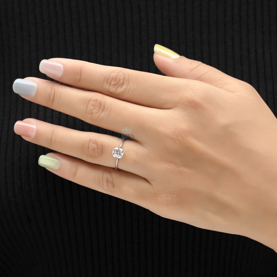 Solitaire Ring with Cushion Cut Lab Diamond