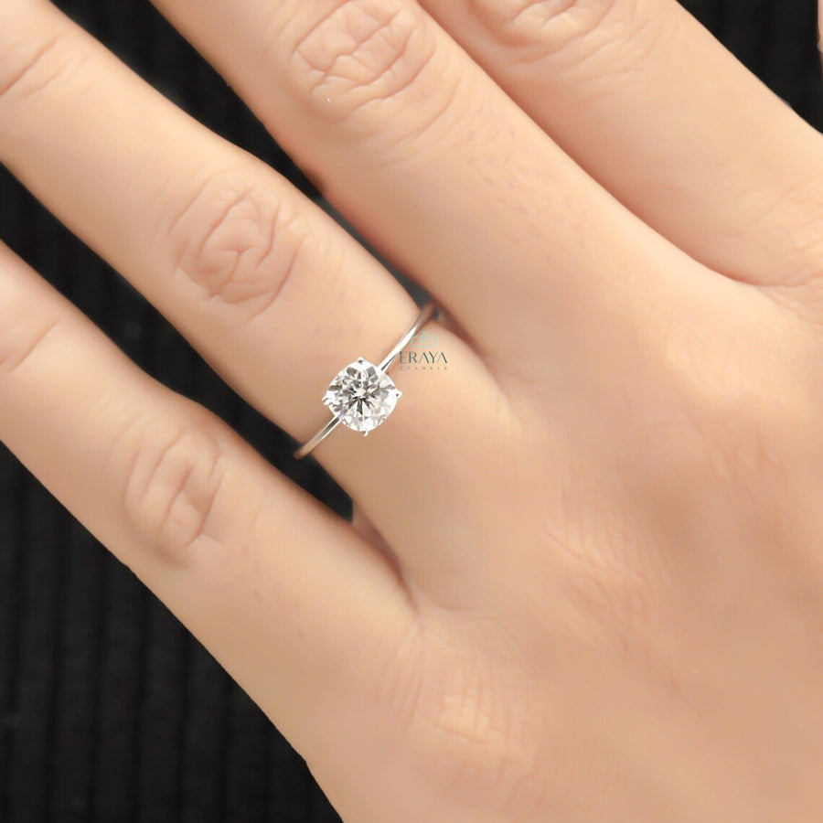 Solitaire Ring with Cushion Cut Lab Diamond