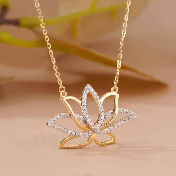 Diamond Lotus Necklace | 14K Gold Pendant
