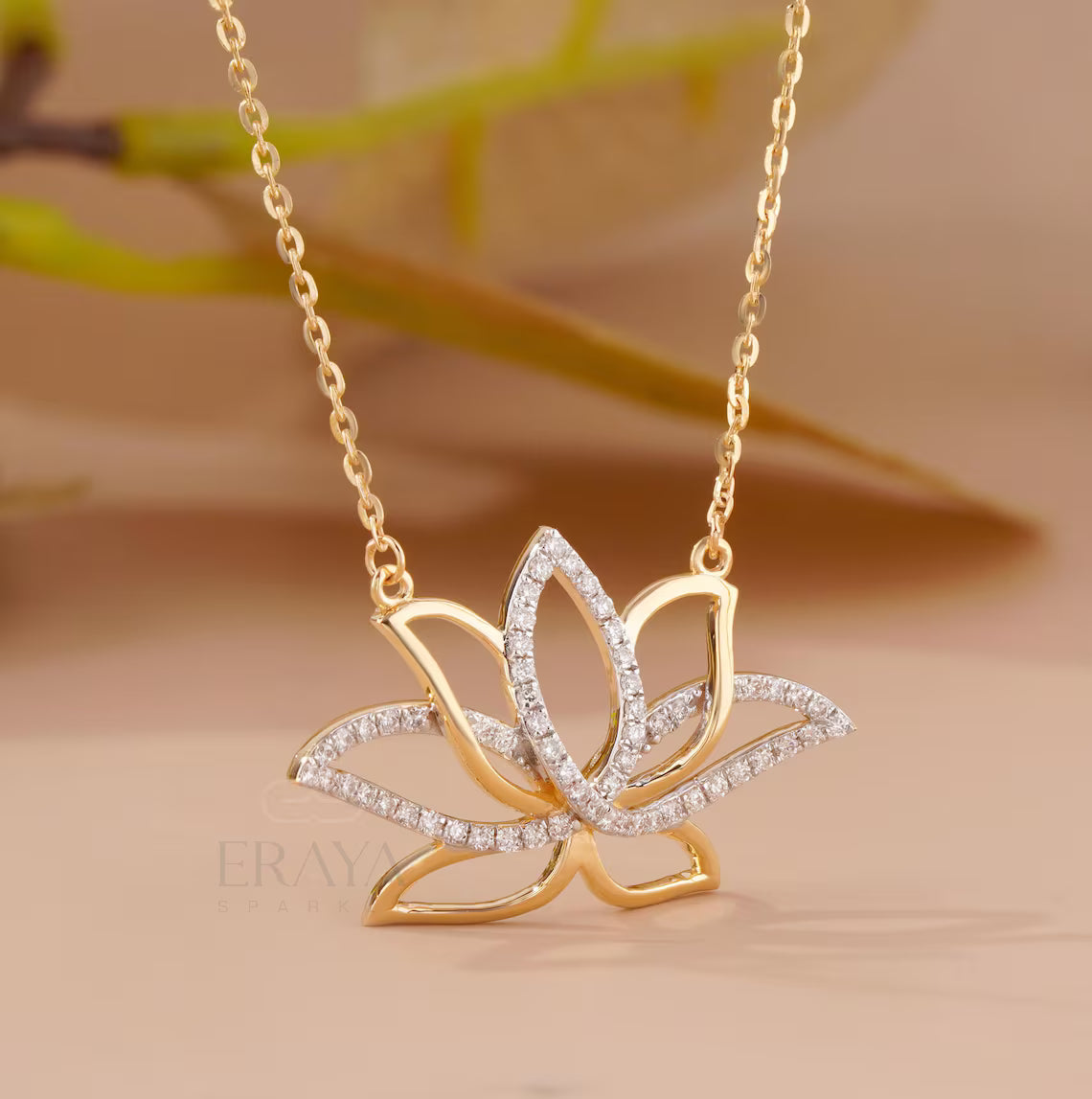 Diamond Lotus Necklace | 14K Gold Pendant