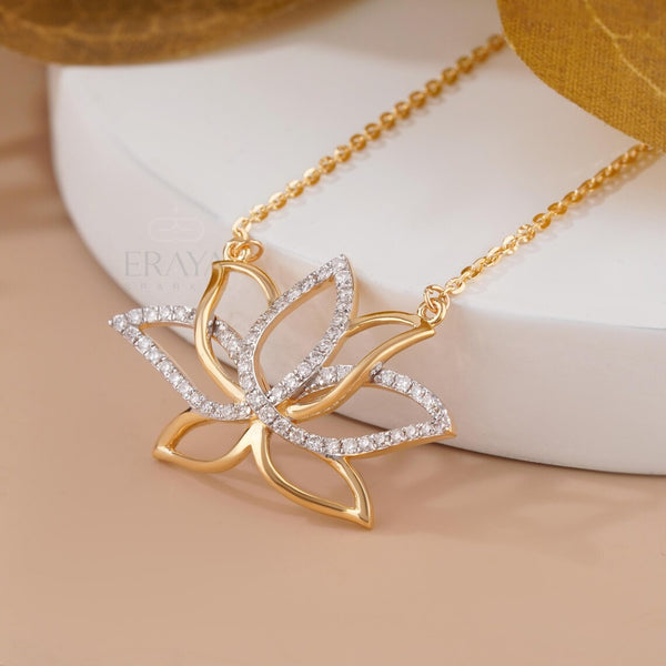 Diamond Lotus Necklace | 14K Gold Pendant