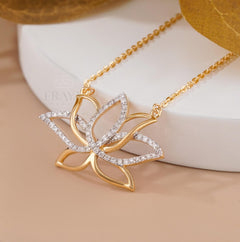 Diamond Lotus Necklace | 14K Gold Pendant