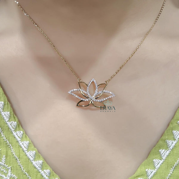 Diamond Lotus Necklace | 14K Gold Pendant