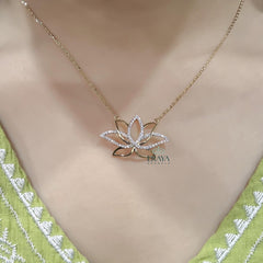 Diamond Lotus Necklace | 14K Gold Pendant
