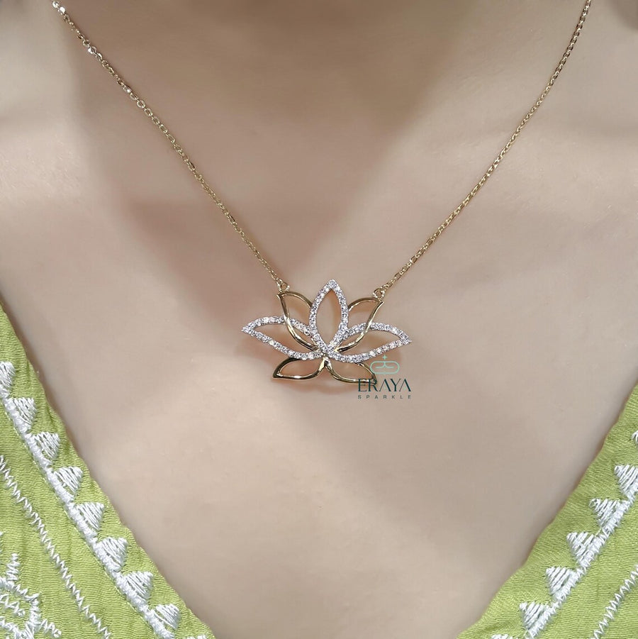 Diamond Lotus Necklace | 14K Gold Pendant