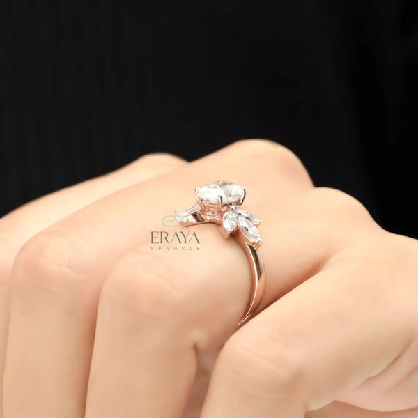 Floral Diamond Engagement Ring with Marquise Accents