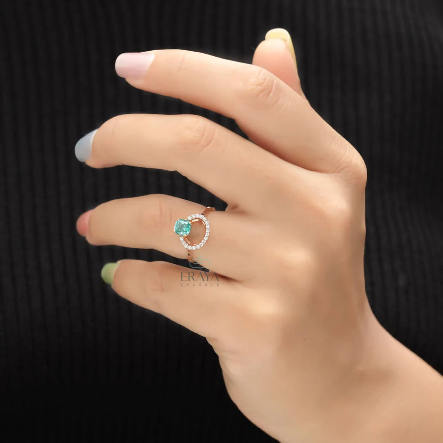 Cushion Sapphire Ring | Halo Bridal Gold Ring