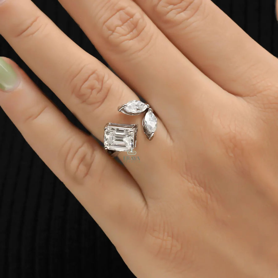 Three Stone Lab Diamond Ring | Emerald Open Band