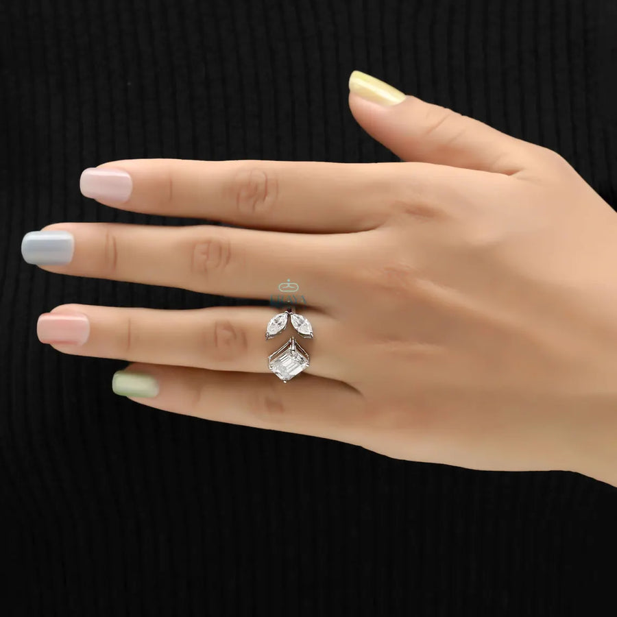 Three Stone Lab Diamond Ring | Emerald Open Band