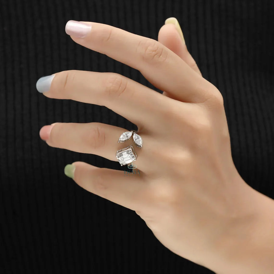 Three Stone Lab Diamond Ring | Emerald Open Band