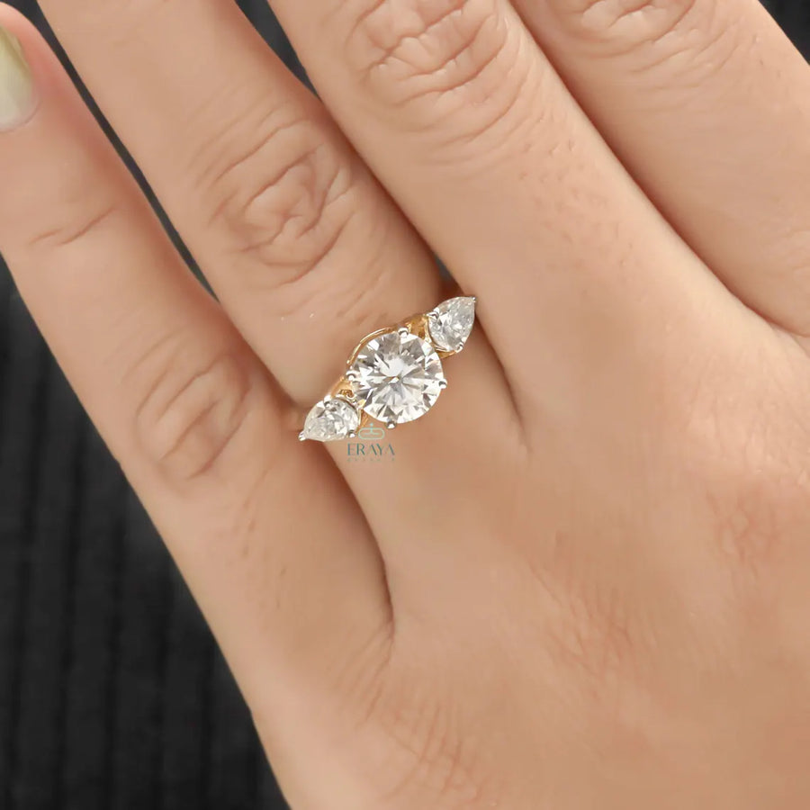 Trilogy Engagement Ring with Round & Pear Diamond