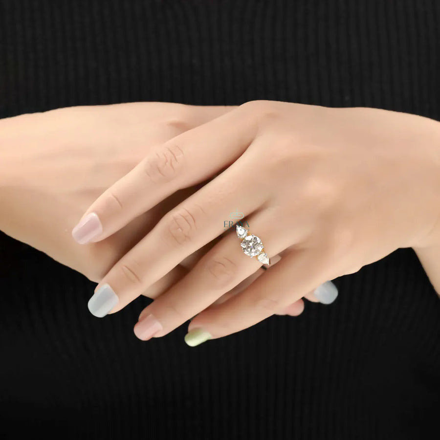 Trilogy Engagement Ring with Round & Pear Diamond