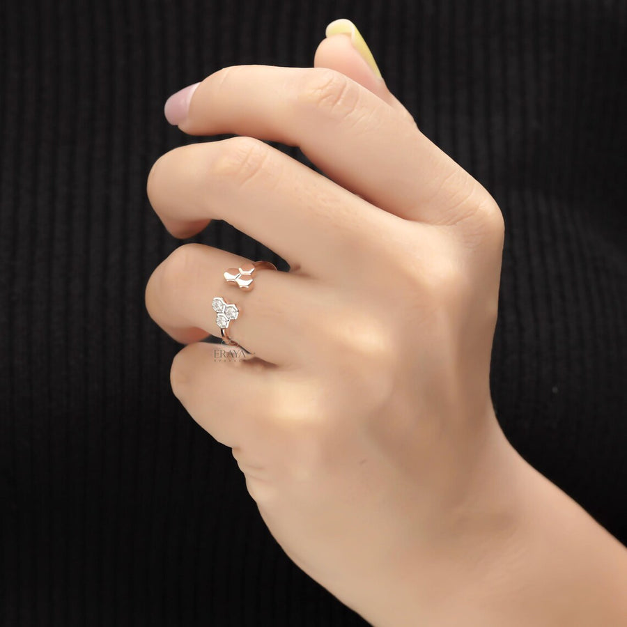 Geometric Diamond Ring | Open Band Gold Ring