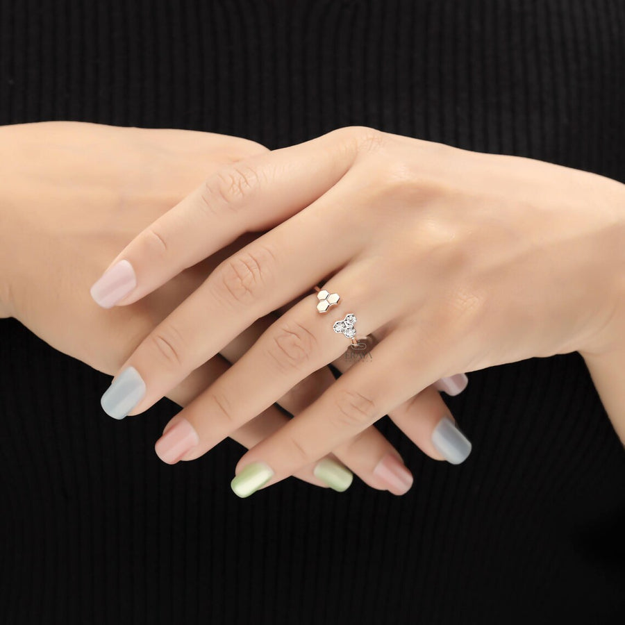 Geometric Diamond Ring | Open Band Gold Ring