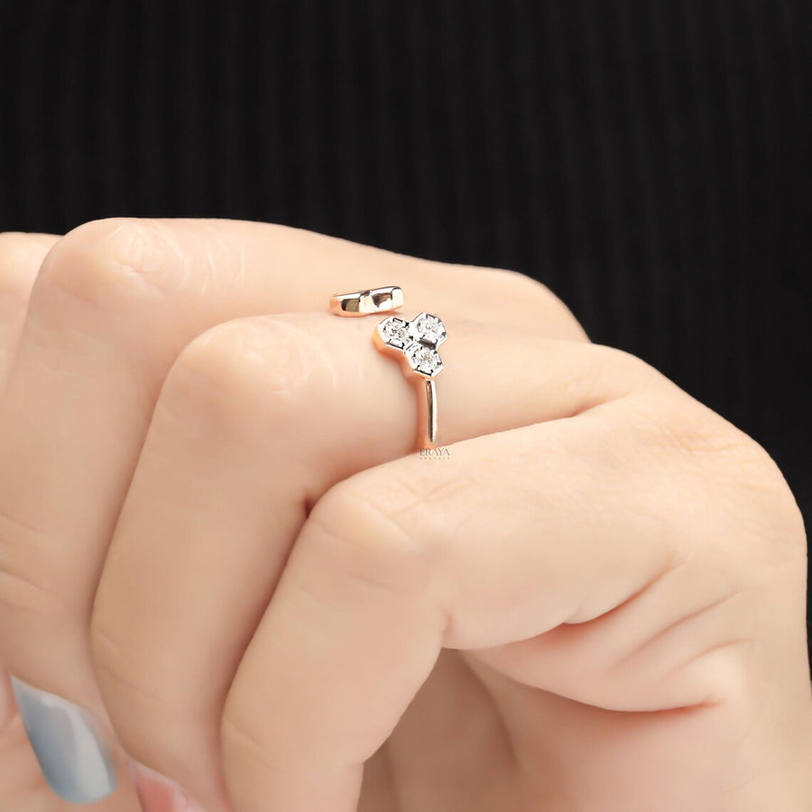 Geometric Diamond Ring | Open Band Gold Ring