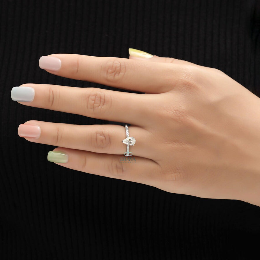Diamond Pear Cut Ring with Hidden Halo