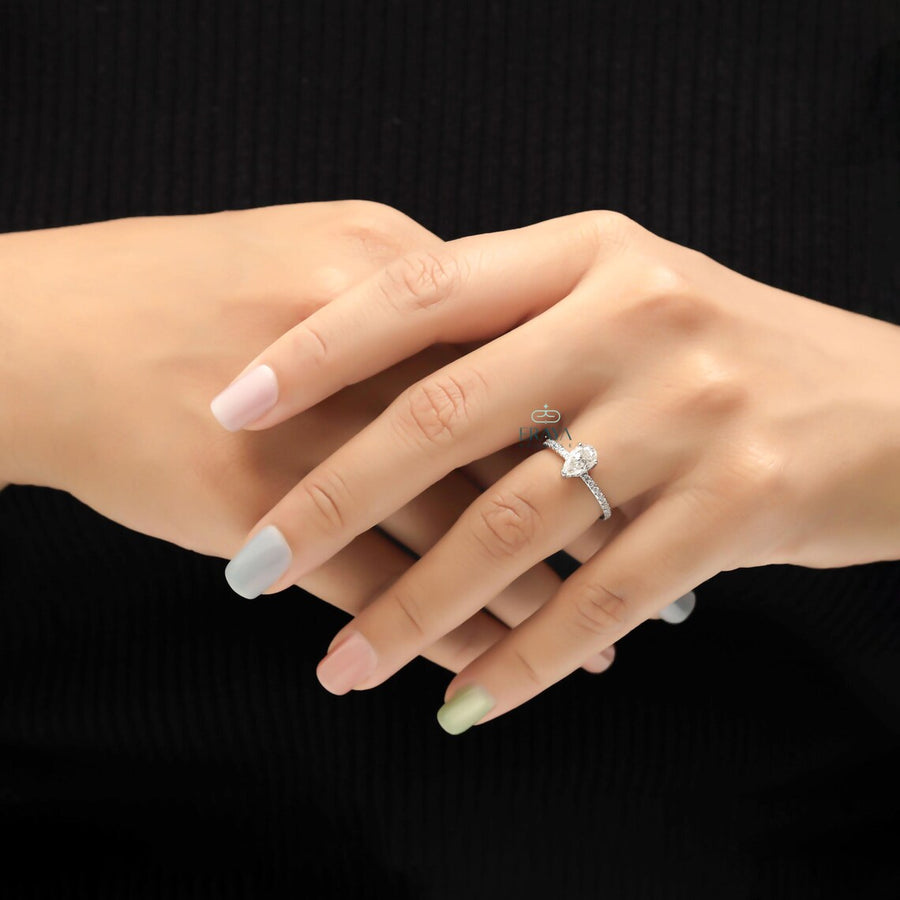 Diamond Pear Cut Ring with Hidden Halo