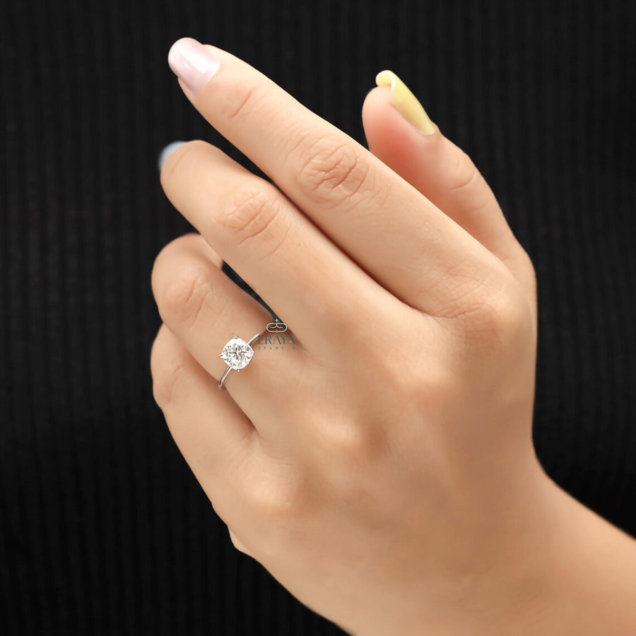 Solitaire Ring with Cushion Cut Lab Diamond