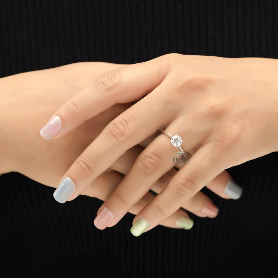 Solitaire Ring with Cushion Cut Lab Diamond