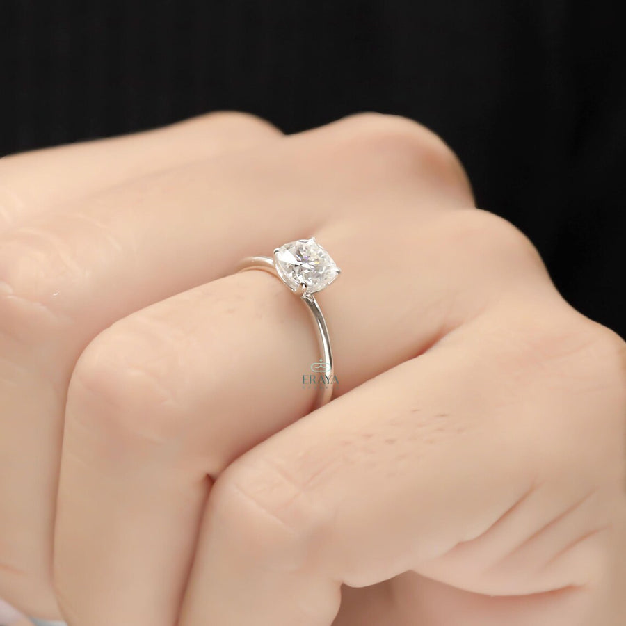 Solitaire Ring with Cushion Cut Lab Diamond