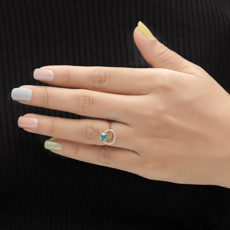 Cushion Sapphire Ring | Halo Bridal Gold Ring