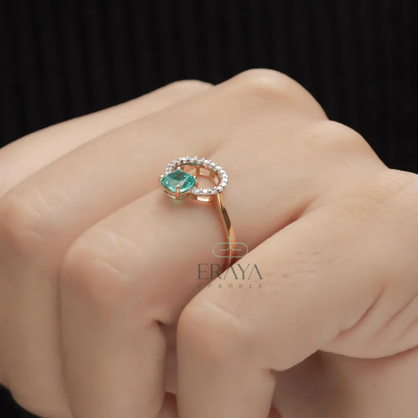 Cushion Sapphire Ring | Halo Bridal Gold Ring