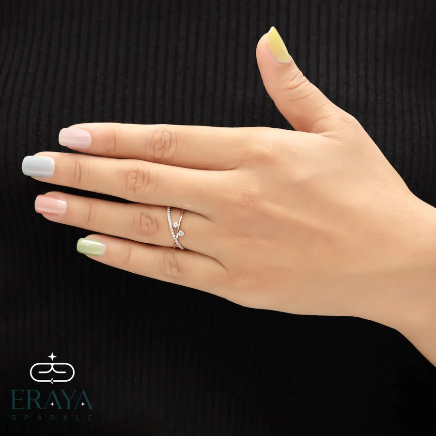 Criss Cross Diamond Ring in Solid Gold
