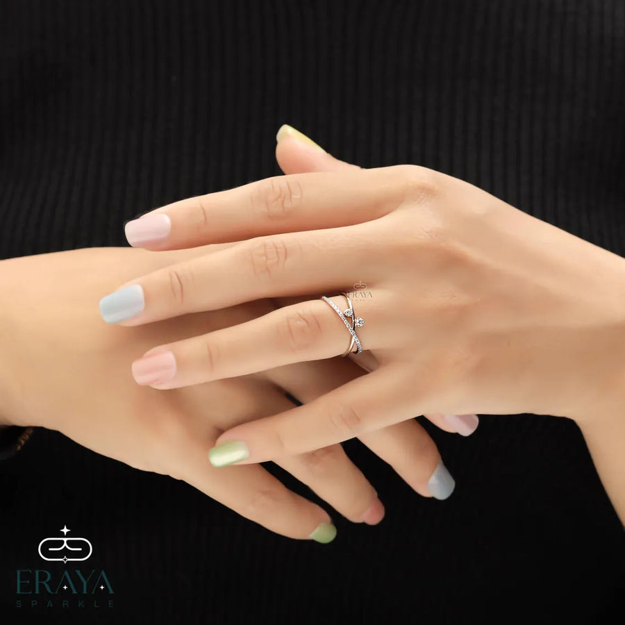 Criss Cross Diamond Ring in Solid Gold