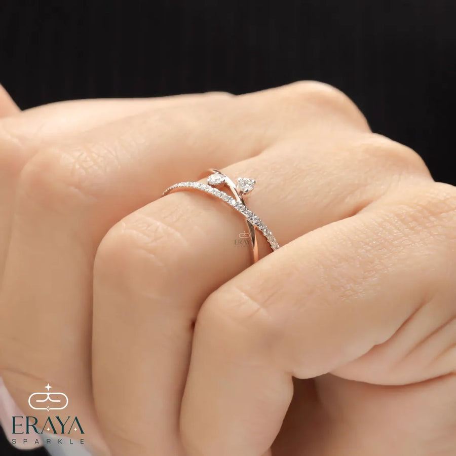 Criss Cross Diamond Ring in Solid Gold