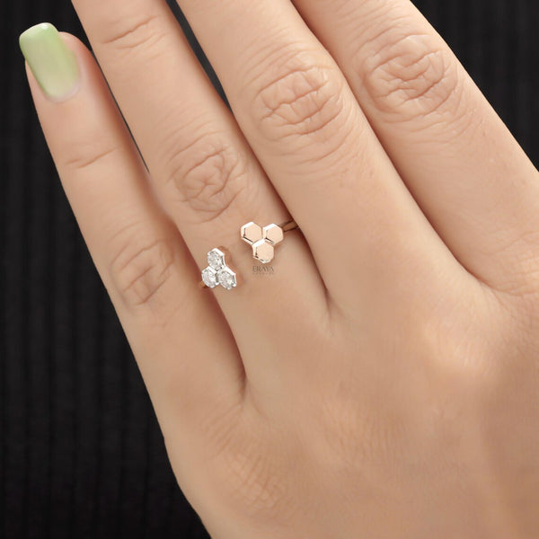 Geometric Diamond Ring | Open Band Gold Ring