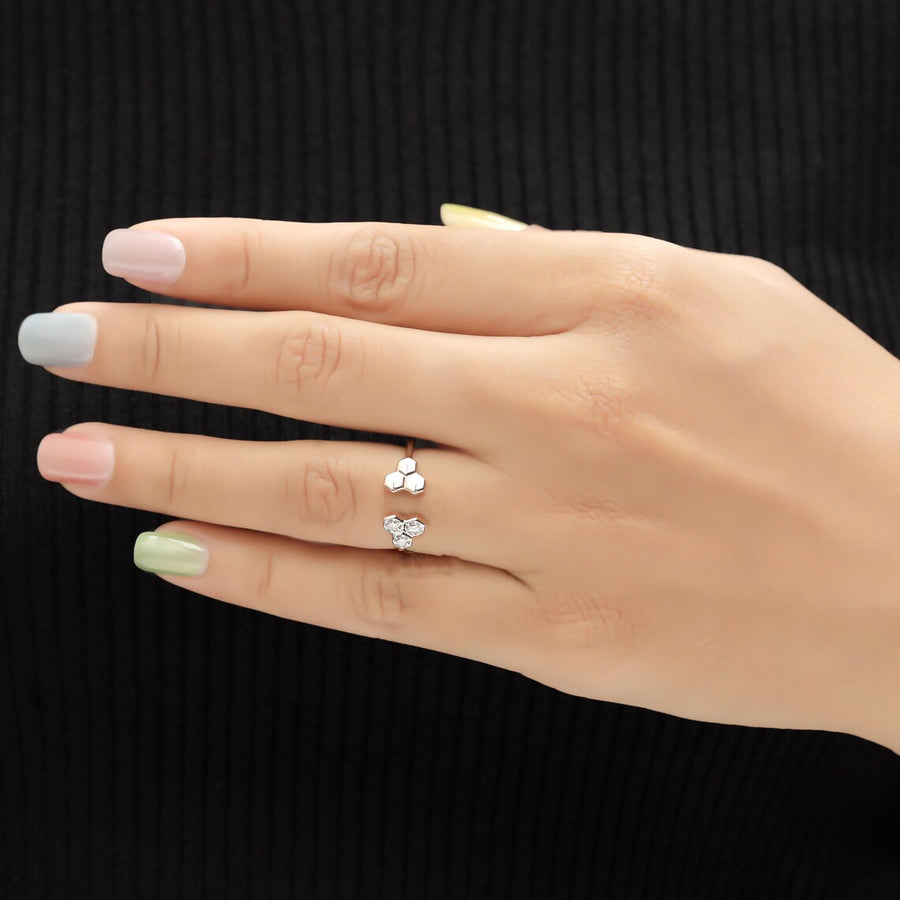 Geometric Diamond Ring | Open Band Gold Ring