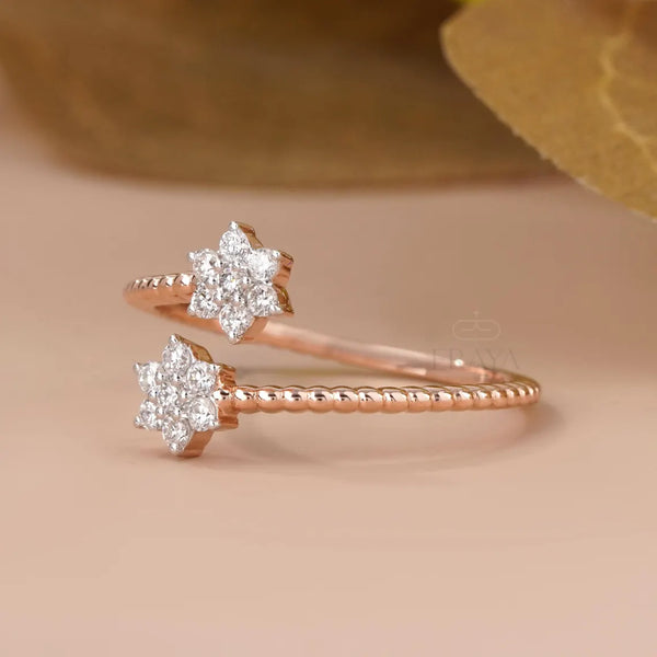 Floral Diamond Ring with Twisted Rose Gold Band