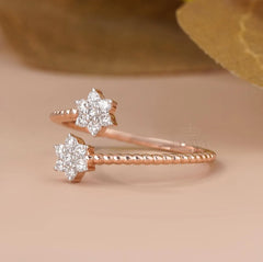 Floral Diamond Ring with Twisted Rose Gold Band