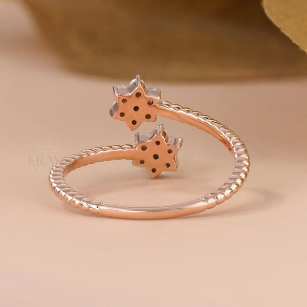 Floral Diamond Ring with Twisted Rose Gold Band