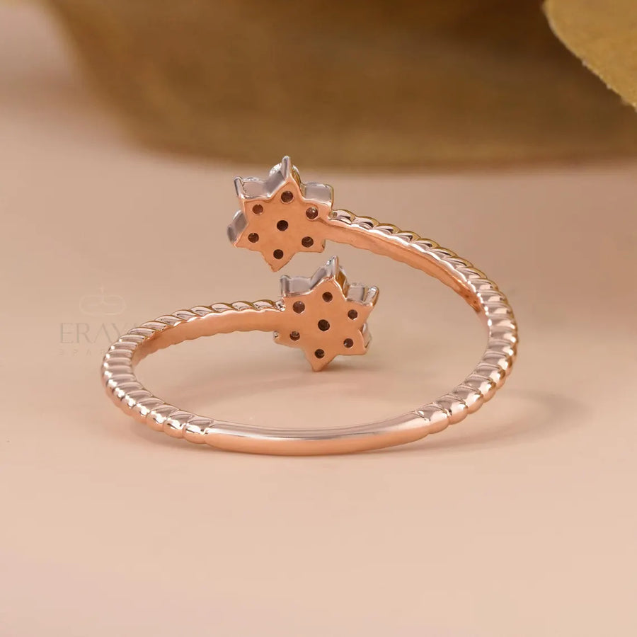 Floral Diamond Ring with Twisted Rose Gold Band