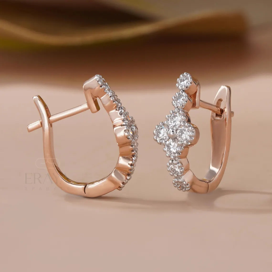 Rose Gold Hoop Earrings with Lab Created Diamonds