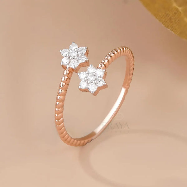 Floral Diamond Ring with Twisted Rose Gold Band