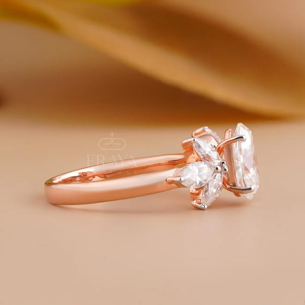 Floral Diamond Engagement Ring with Marquise Accents