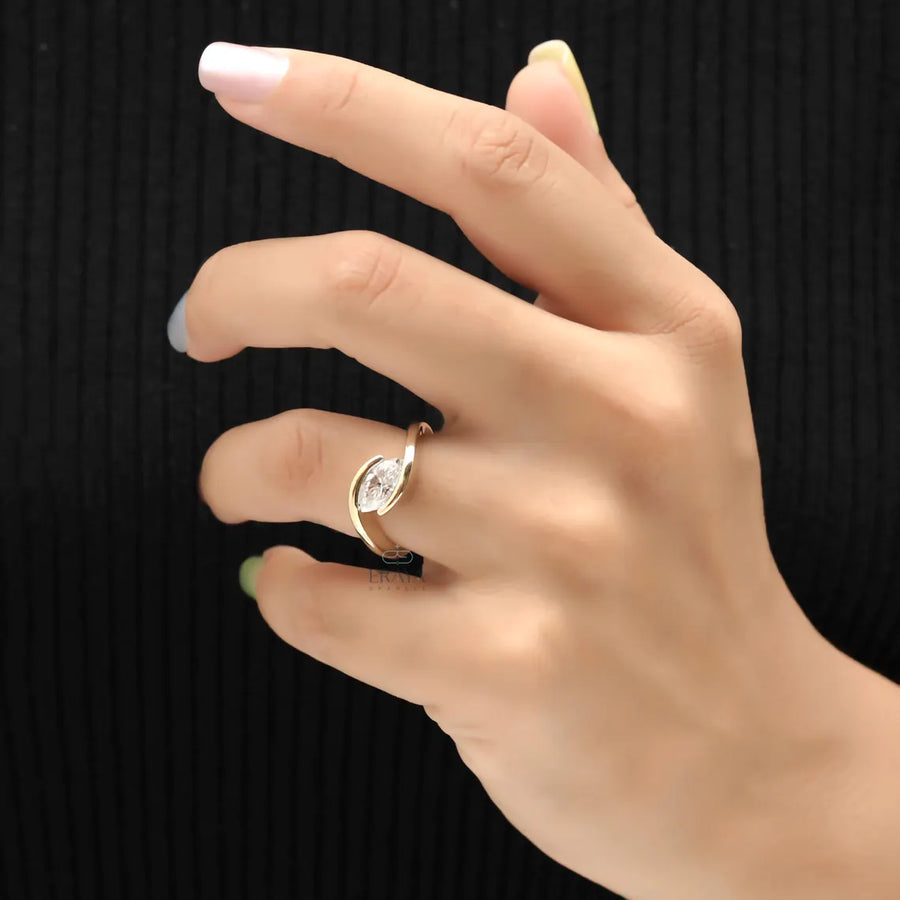 Bypass Gold Marquise Diamond Ring Modern
