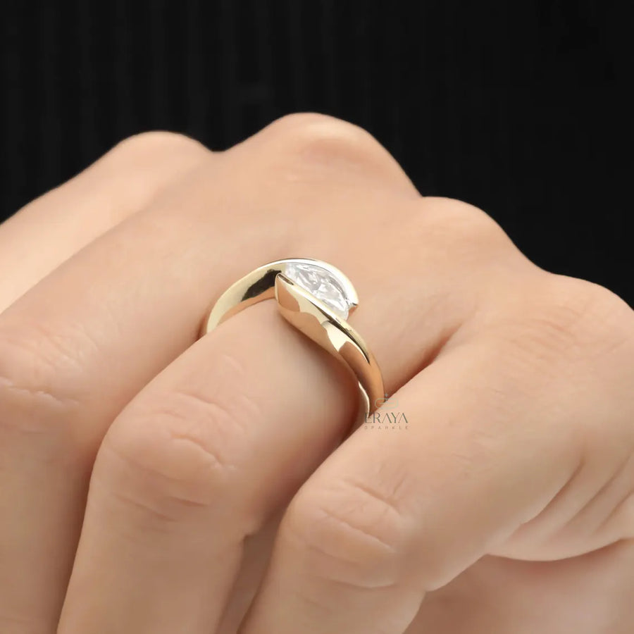 Bypass Gold Marquise Diamond Ring Modern