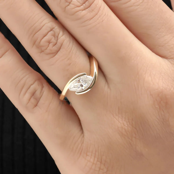 Bypass Gold Marquise Diamond Ring Modern