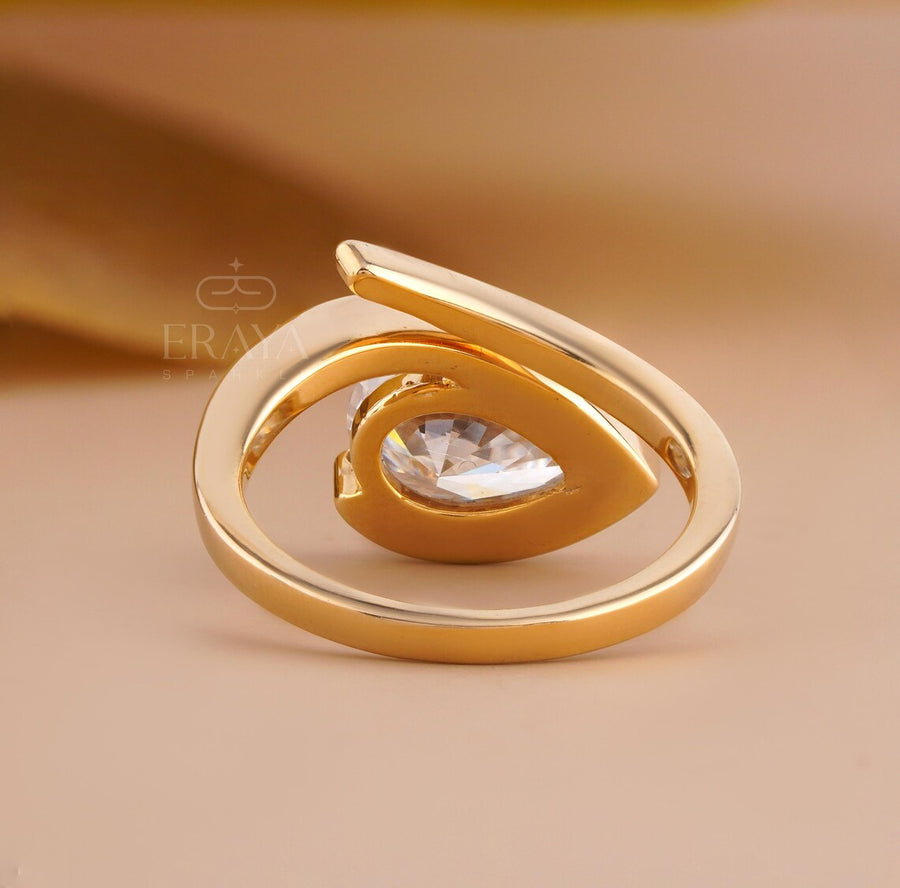 Pear Shaped Ring in 14K Gold Bypass Design