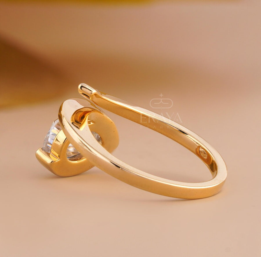Pear Shaped Ring in 14K Gold Bypass Design