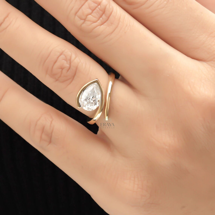 Pear Shaped Ring in 14K Gold Bypass Design