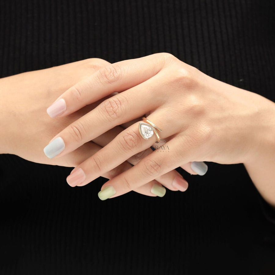 Pear Shaped Ring in 14K Gold Bypass Design