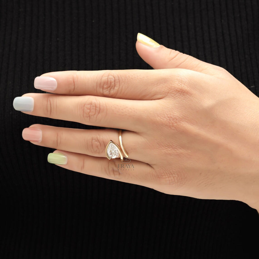 Pear Shaped Ring in 14K Gold Bypass Design