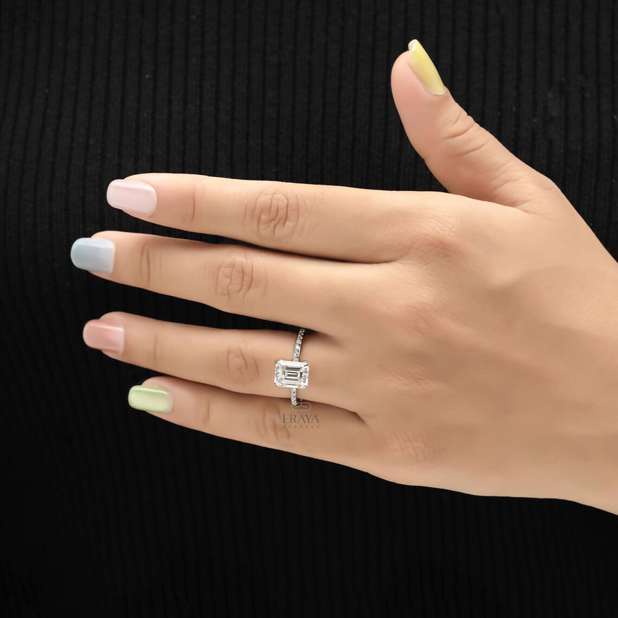 Emerald Diamond Ring Hidden Halo Pavé