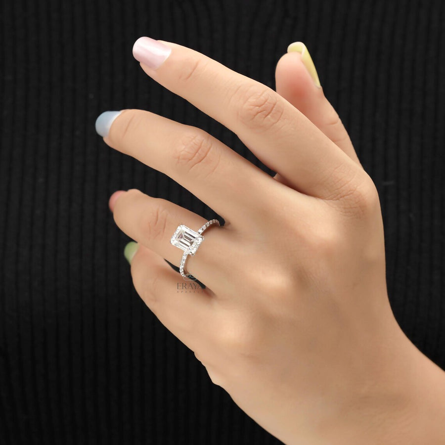 Emerald Diamond Ring Hidden Halo Pavé