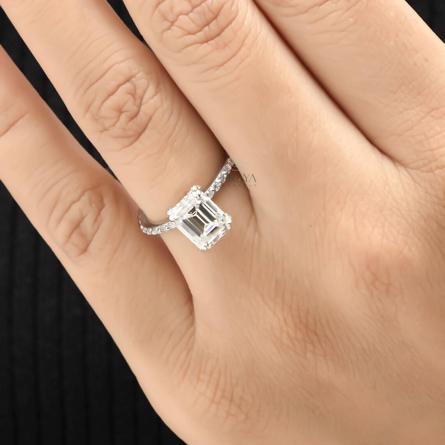 Emerald Diamond Ring Hidden Halo Pavé
